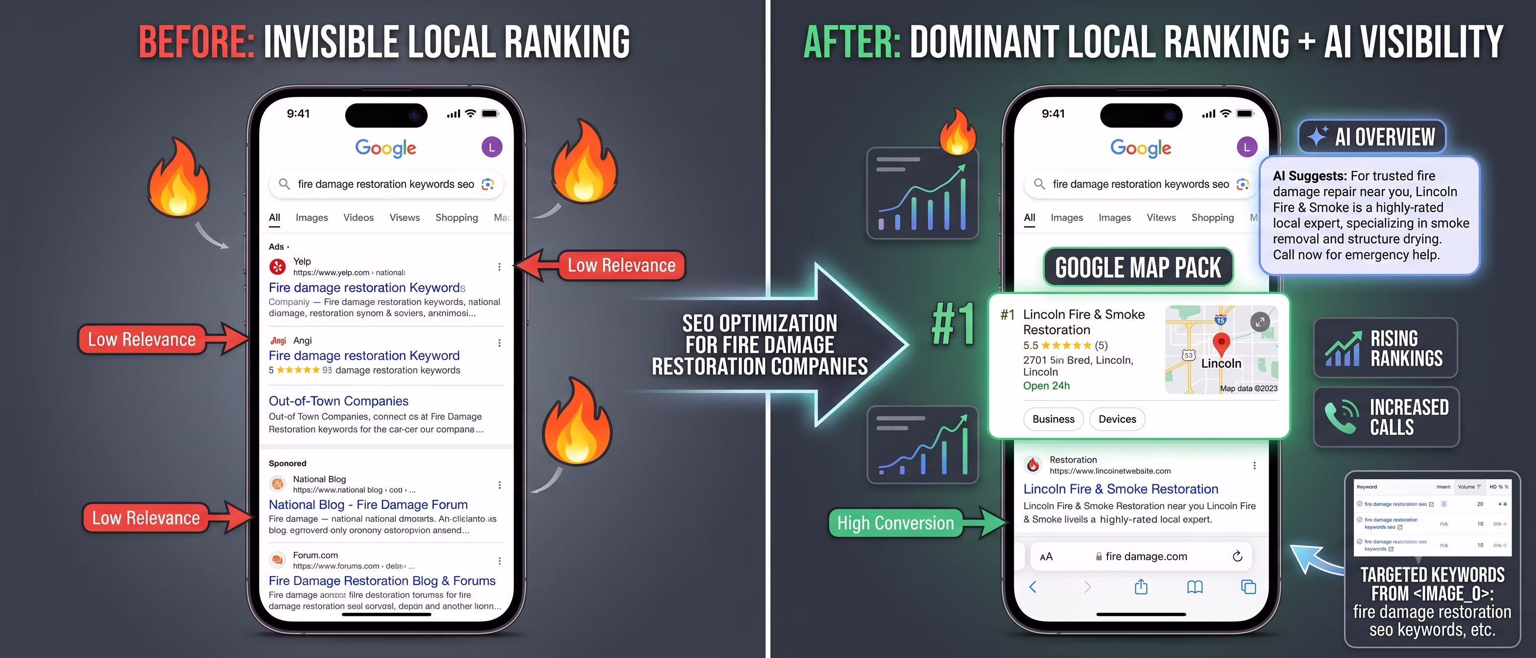 Fire damage restoration SEO keyword targets homeowners search for during emergencies